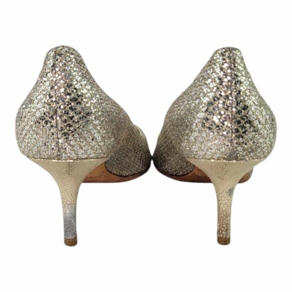AUTHENTIC JIMMY CHOO Isabel Metallic Peep Toe Pump Sz 37.5IT (US7.5) - Champagne - Picture 7 of 10